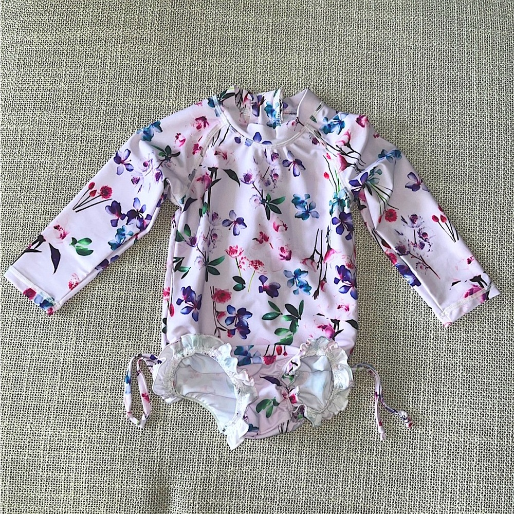 NWOT Toddler Swimsuit Lilac Purple Floral Long Sleeve One Piece Rash Guard